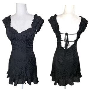 Reset Black Leopard Print Mini Dress Ruffle Sweetheart Neckline LBD Y2K 90 | S